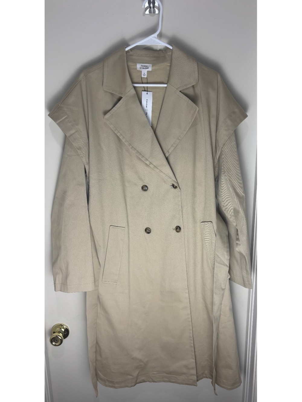 Coveteur The Drop Trench Coat Womens M Beige Cape Double Breasted Belted NWT